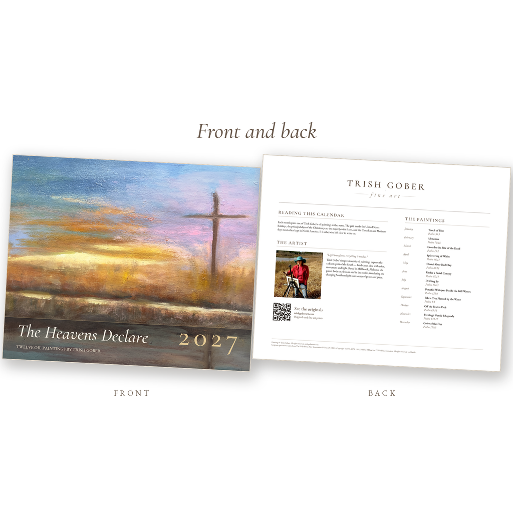 2027 Christian Wall Calendar, Trish Gober Oil Paintings, Bible Verses, Southern Skies Art