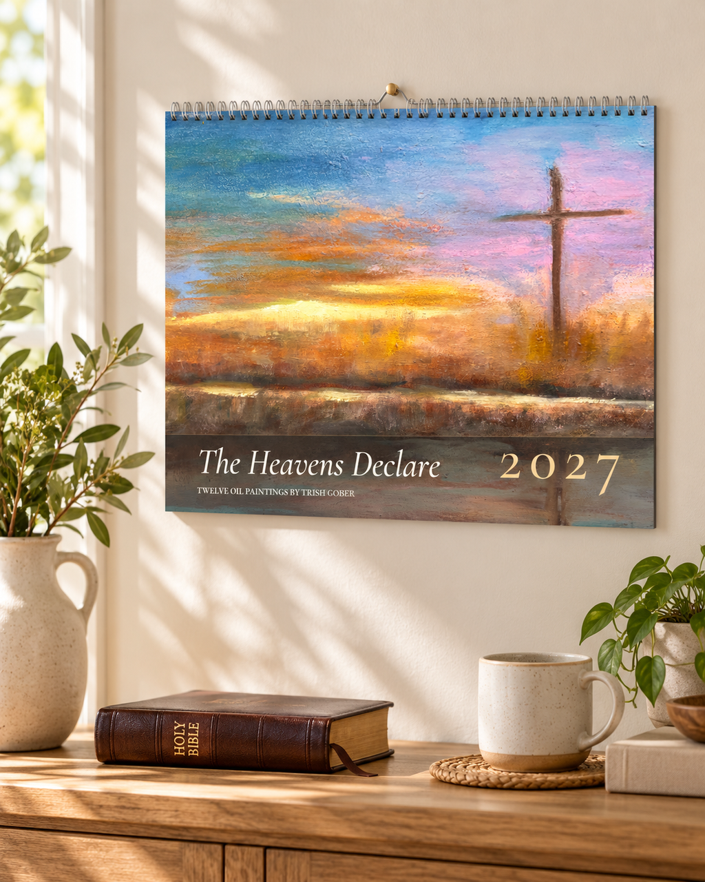 2027 Christian Wall Calendar, Trish Gober Oil Paintings, Bible Verses, Southern Skies Art