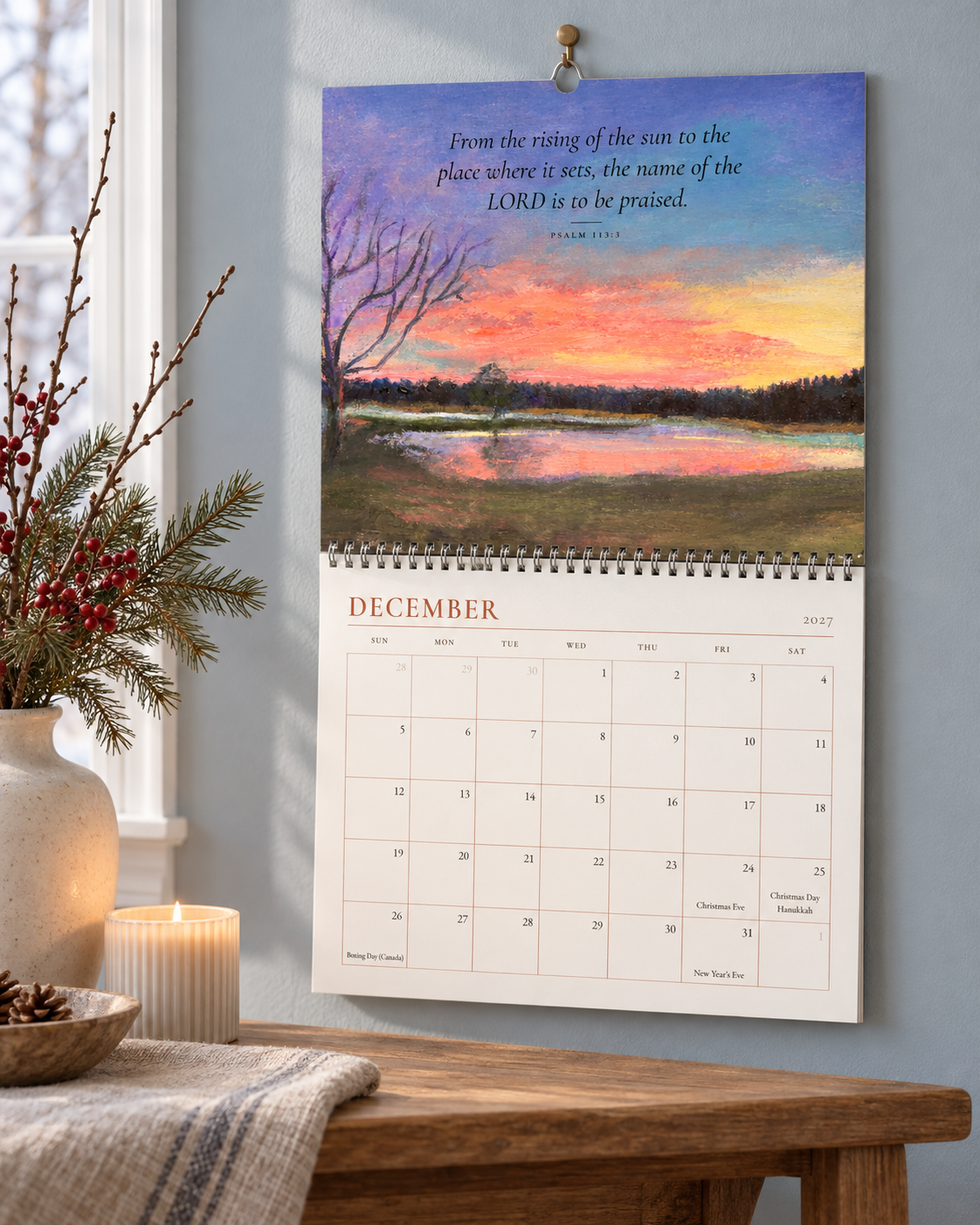 2027 Christian Wall Calendar, Trish Gober Oil Paintings, Bible Verses, Southern Skies Art
