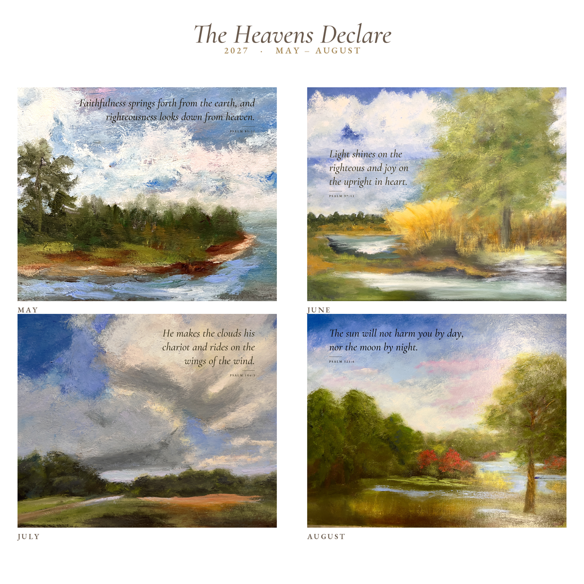 2027 Christian Wall Calendar, Trish Gober Oil Paintings, Bible Verses, Southern Skies Art