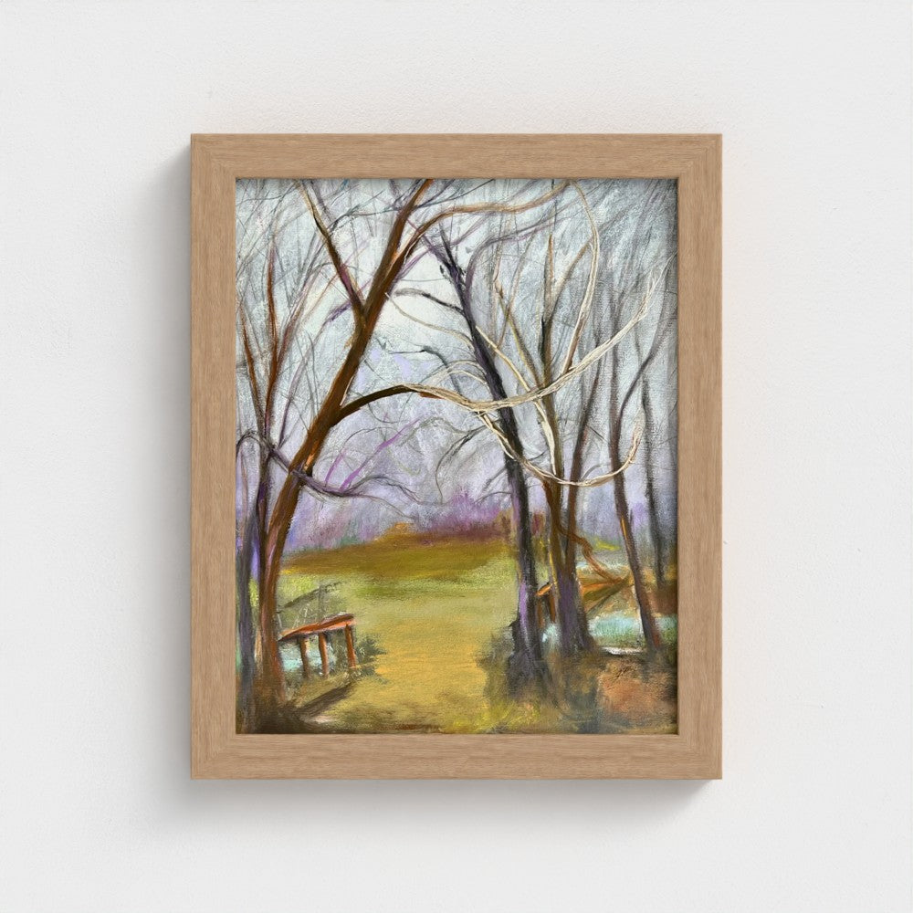 Impressionist painting of a landscape with gathering storm clouds, trees, and soft light before rain