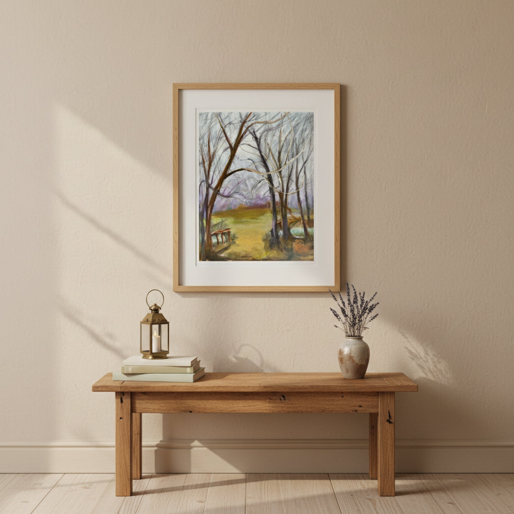 Impressionist painting of a landscape with gathering storm clouds, trees, and soft light before rain